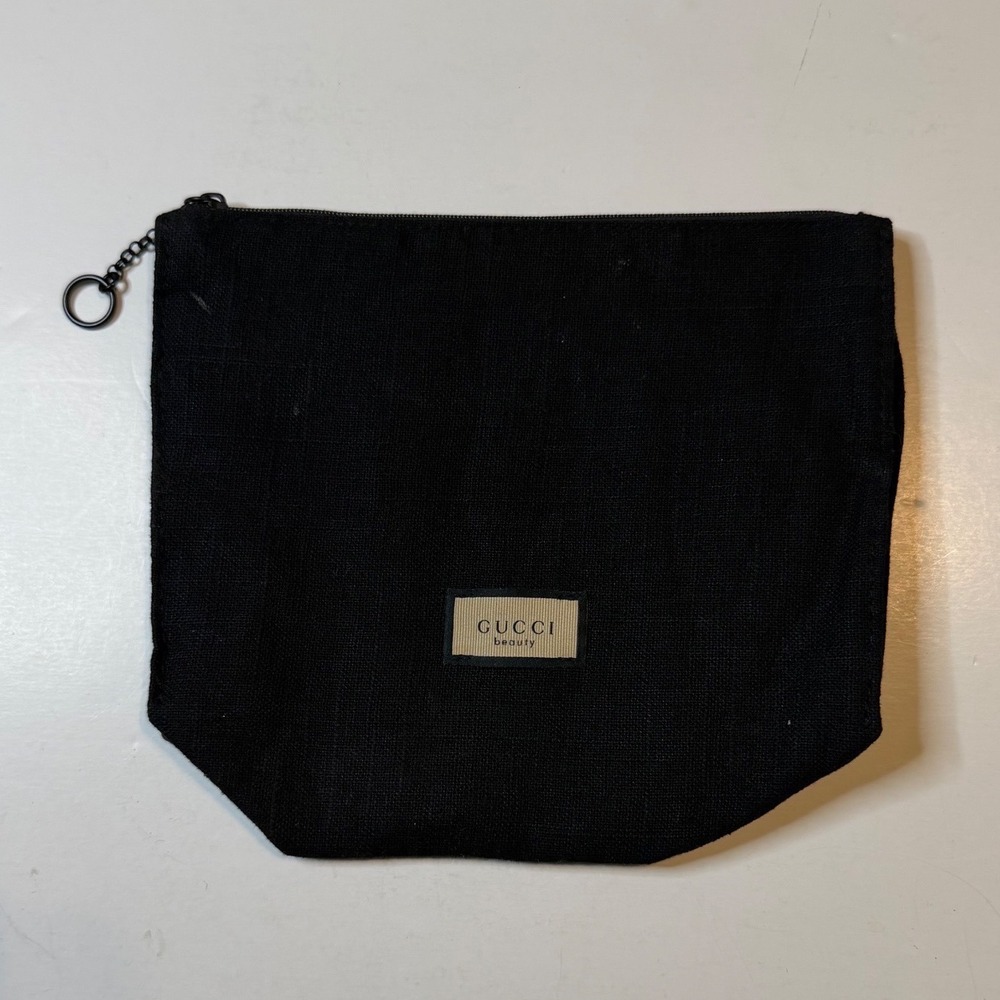 Gucci Beauty Makeup Bag Women OS Black Linen Cosmetic Pouch Zipper